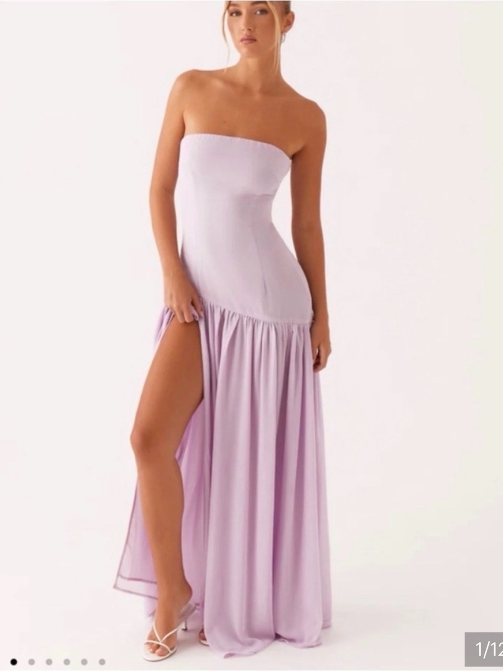 Peppermayo Strapless Lilac Maxi Dress with High Slit